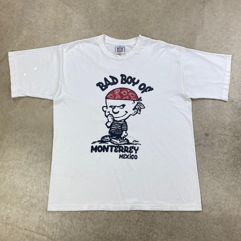 Vintage 90s Bad Boy Of Monterey Mexico Shirt Size XL White Cartoon Graphic